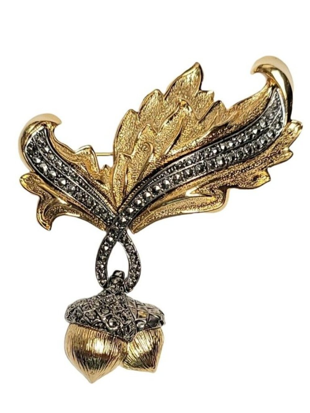 Avon Silver Tone Gold Tone Articulated Statement Acorn Brooch